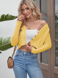 ZAFUL Women's Cropped Bolero Long Sleeve Knit Cardigan V Neck Button Down Shurg for Dress - 7DAY'S