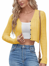 ZAFUL Women's Cropped Bolero Long Sleeve Knit Cardigan V Neck Button Down Shurg for Dress - 7DAY'S