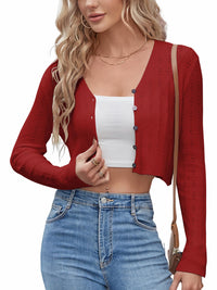 ZAFUL Women's Cropped Bolero Long Sleeve Knit Cardigan V Neck Button Down Shurg for Dress - 7DAY'S