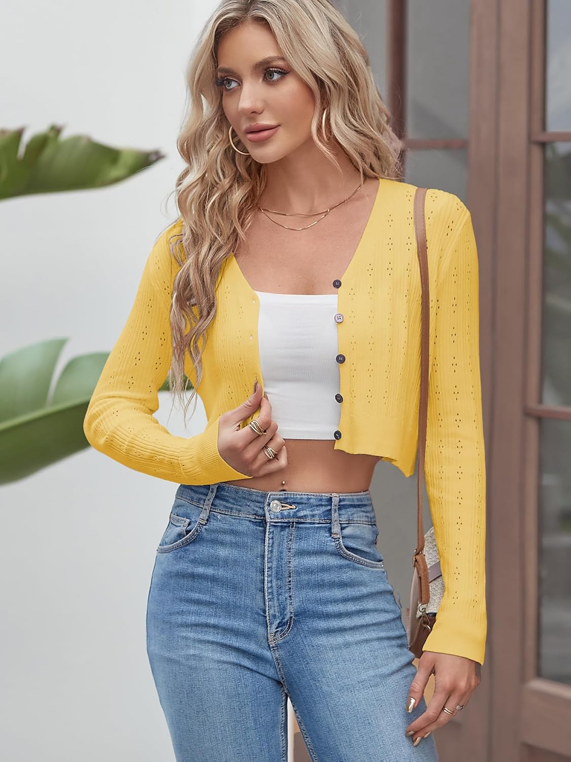 ZAFUL Women's Cropped Bolero Long Sleeve Knit Cardigan V Neck Button Down Shurg for Dress - 7DAY'S