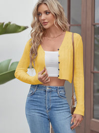 ZAFUL Women's Cropped Bolero Long Sleeve Knit Cardigan V Neck Button Down Shurg for Dress - 7DAY'S