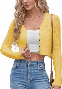 ZAFUL Women's Cropped Bolero Long Sleeve Knit Cardigan V Neck Button Down Shurg for Dress - 7DAY'S