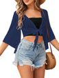 ZAFUL Women's Cropped Bolero Sheer Shrugs for Dress Short Sleeve Tie Front Cardigan - 7DAY'S