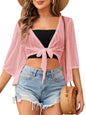 ZAFUL Women's Cropped Bolero Sheer Shrugs for Dress Short Sleeve Tie Front Cardigan - 7DAY'S