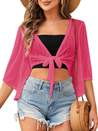 ZAFUL Women's Cropped Bolero Sheer Shrugs for Dress Short Sleeve Tie Front Cardigan - 7DAY'S