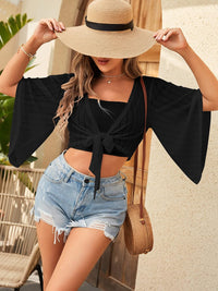 ZAFUL Women's Cropped Bolero Sheer Shrugs for Dress Short Sleeve Tie Front Cardigan - 7DAY'S