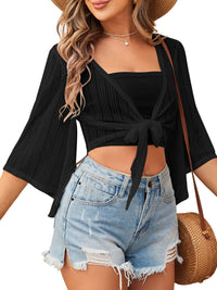 ZAFUL Women's Cropped Bolero Sheer Shrugs for Dress Short Sleeve Tie Front Cardigan - 7DAY'S