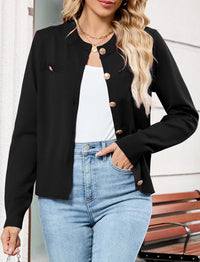 ZAFUL Womens Fall Button Up Cardigan 2025 Lightweight Crew Neck Open Front Long Sleeve Knit Sweater Blazers - 7DAY'S