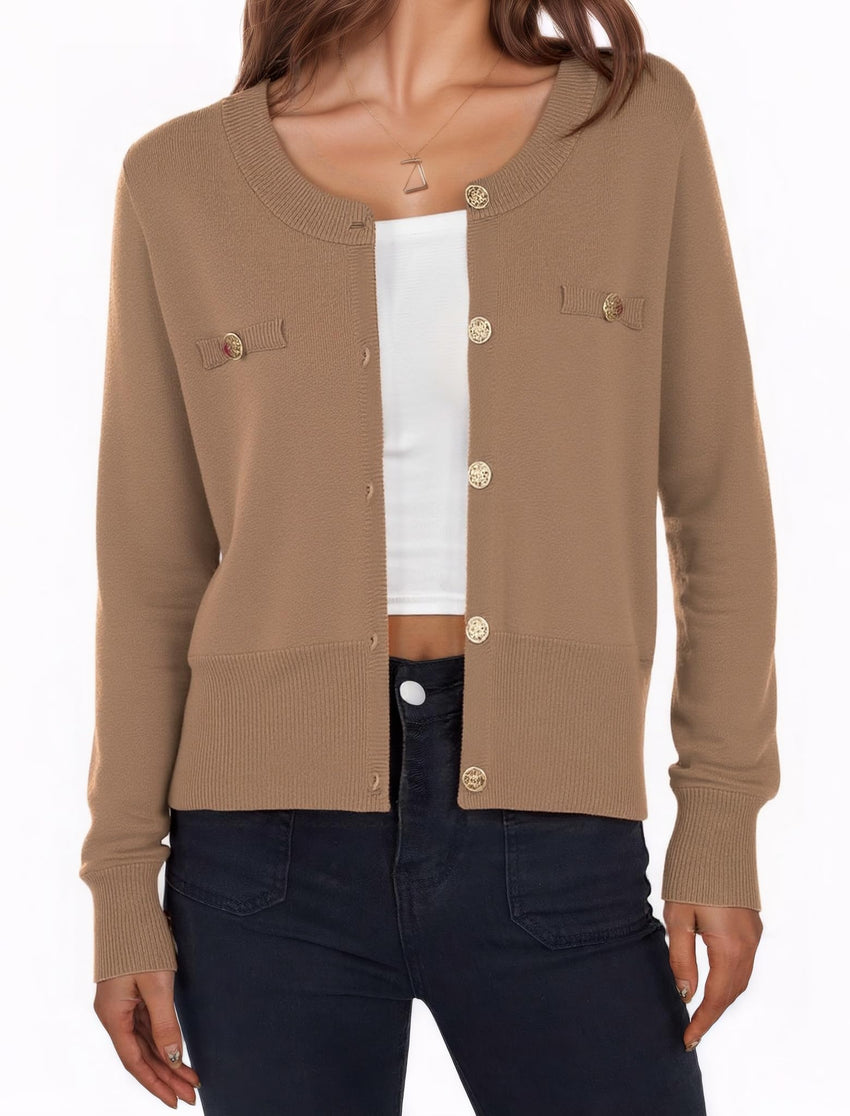 ZAFUL Womens Fall Button Up Cardigan 2025 Lightweight Crew Neck Open Front Long Sleeve Knit Sweater Blazers - 7DAY'S
