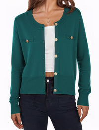ZAFUL Womens Fall Button Up Cardigan 2025 Lightweight Crew Neck Open Front Long Sleeve Knit Sweater Blazers - 7DAY'S