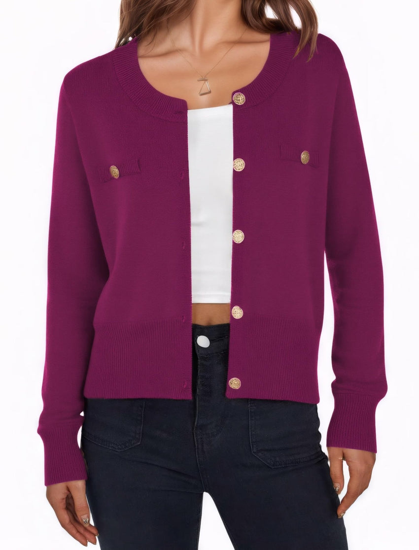 ZAFUL Womens Fall Button Up Cardigan 2025 Lightweight Crew Neck Open Front Long Sleeve Knit Sweater Blazers - 7DAY'S