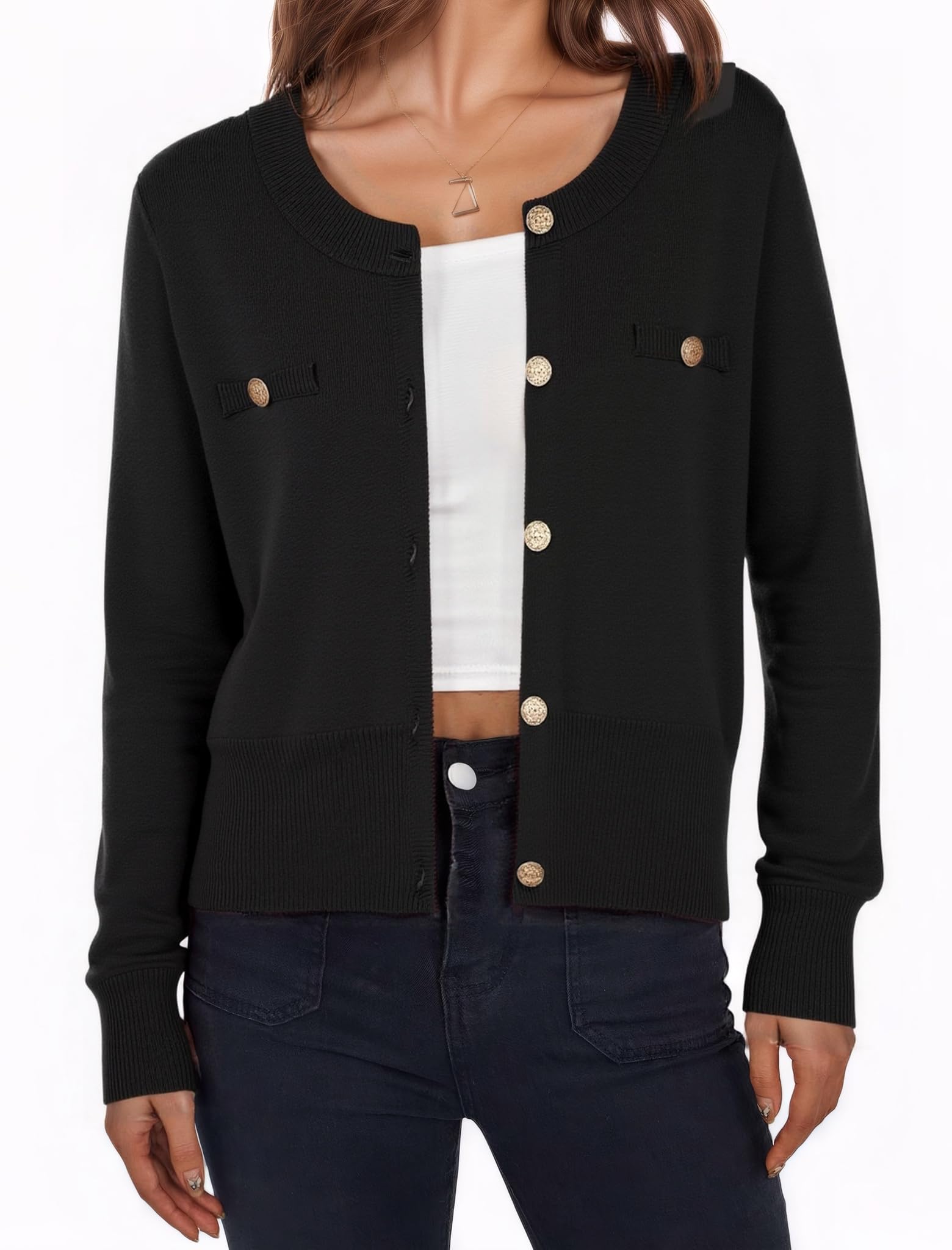 ZAFUL Womens Fall Button Up Cardigan 2025 Lightweight Crew Neck Open Front Long Sleeve Knit Sweater Blazers - 7DAY'S
