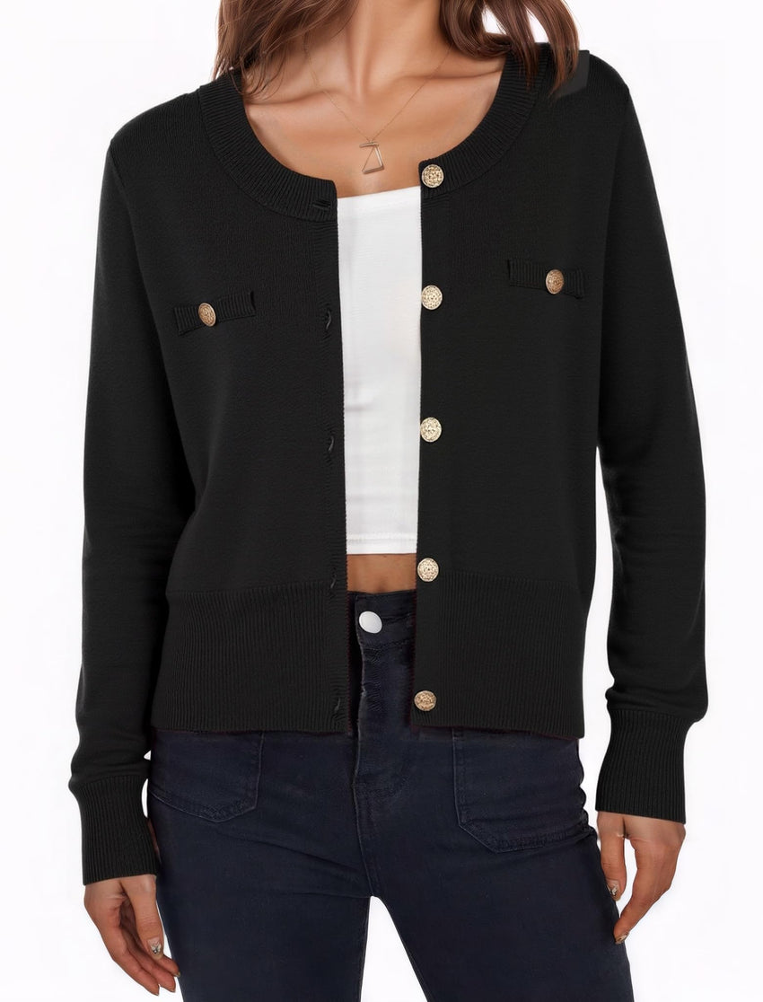 ZAFUL Womens Fall Button Up Cardigan 2025 Lightweight Crew Neck Open Front Long Sleeve Knit Sweater Blazers - 7DAY'S