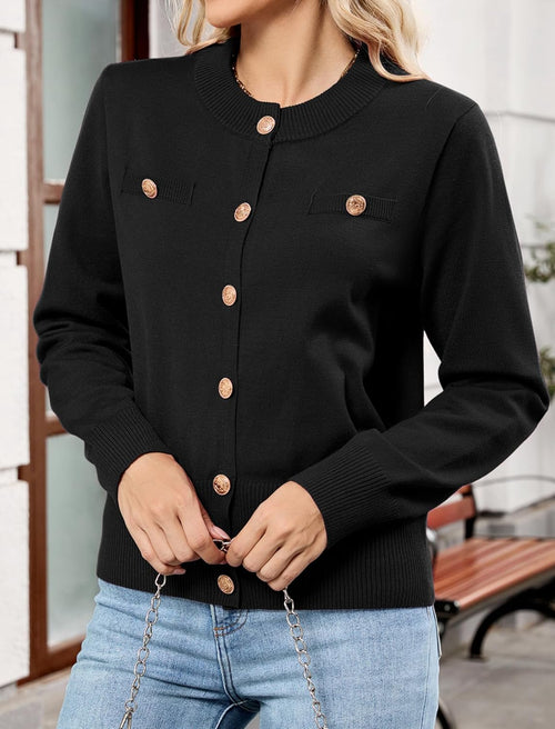 ZAFUL Womens Fall Button Up Cardigan 2025 Lightweight Crew Neck Open Front Long Sleeve Knit Sweater Blazers - 7DAY'S