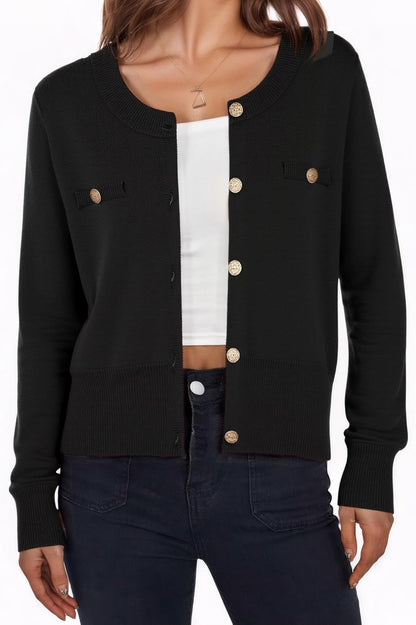 ZAFUL Womens Fall Button Up Cardigan 2025 Lightweight Crew Neck Open Front Long Sleeve Knit Sweater Blazers - 7DAY'S