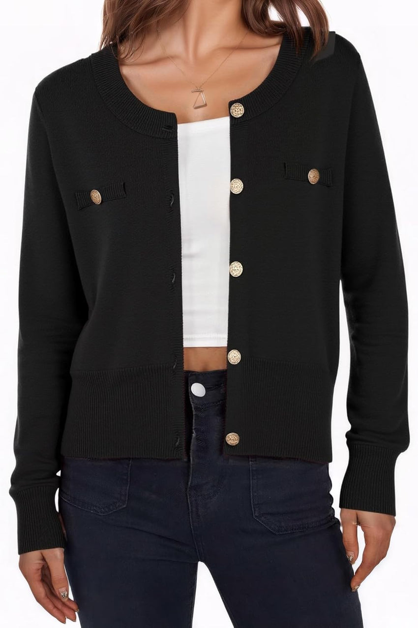 ZAFUL Womens Fall Button Up Cardigan 2025 Lightweight Crew Neck Open Front Long Sleeve Knit Sweater Blazers - 7DAY'S