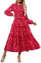 ZAFUL Womens Fall Floral Smocked Maxi Dress Long Puff Sleeve Bohemian Dresses Flowy Tiered Ruffle Wedding Guest Dress - 7DAY'S