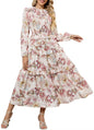 ZAFUL Womens Fall Floral Smocked Maxi Dress Long Puff Sleeve Bohemian Dresses Flowy Tiered Ruffle Wedding Guest Dress - 7DAY'S