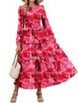 ZAFUL Womens Fall Floral Smocked Maxi Dress Long Puff Sleeve Bohemian Dresses Flowy Tiered Ruffle Wedding Guest Dress - 7DAY'S