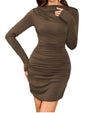 ZAFUL Womens Fall Long Sleeve Mini Dress Ruched Bodycon Dress Boat Neck Cocktail Party Club Short Tight Basic Dresses - 7DAY'S