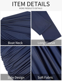 ZAFUL Womens Fall Long Sleeve Mini Dress Ruched Bodycon Dress Boat Neck Cocktail Party Club Short Tight Basic Dresses - 7DAY'S
