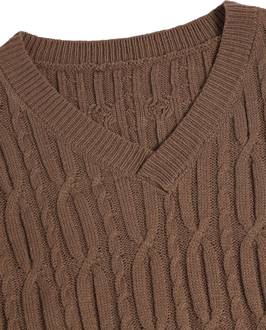 ZAFUL Womens Fall Oversized Sweaters Lightweight 2025 Cable Knit V Neck Long Sleeve Casual Loose Winter Pullover Tops - 7DAY'S