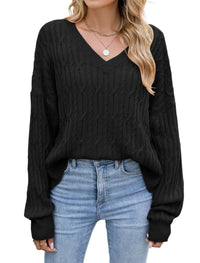 ZAFUL Womens Fall Oversized Sweaters Lightweight 2025 Cable Knit V Neck Long Sleeve Casual Loose Winter Pullover Tops - 7DAY'S