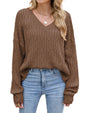 ZAFUL Womens Fall Oversized Sweaters Lightweight 2025 Cable Knit V Neck Long Sleeve Casual Loose Winter Pullover Tops - 7DAY'S