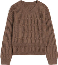 ZAFUL Womens Fall Oversized Sweaters Lightweight 2025 Cable Knit V Neck Long Sleeve Casual Loose Winter Pullover Tops - 7DAY'S