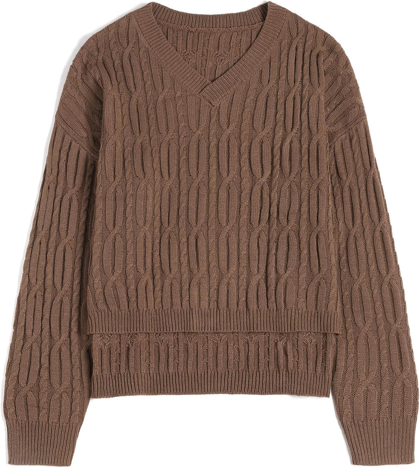 ZAFUL Womens Fall Oversized Sweaters Lightweight 2025 Cable Knit V Neck Long Sleeve Casual Loose Winter Pullover Tops - 7DAY'S