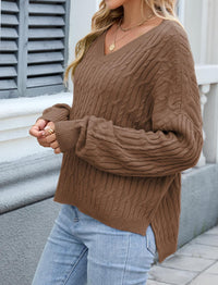 ZAFUL Womens Fall Oversized Sweaters Lightweight 2025 Cable Knit V Neck Long Sleeve Casual Loose Winter Pullover Tops - 7DAY'S