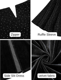ZAFUL Women's Formal Prom Dress Shimmery Sequin Half Ruffle Sleeve V Neck Long Wedding Guest Dresses Trendy High Split Formal Evening Cocktail Party Dress(Black,M) - 7DAY'S
