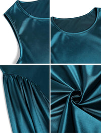 ZAFUL Womens Formal Wedding Guest Dress Elegant Satin A Line Cocktail Club Party Dress Trendy Sleeveless Graduation Prom Midi Dress(Lake Blue,S) - 7DAY'S