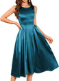 ZAFUL Womens Formal Wedding Guest Dress Elegant Satin A Line Cocktail Club Party Dress Trendy Sleeveless Graduation Prom Midi Dress(Lake Blue,S) - 7DAY'S