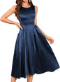 ZAFUL Womens Formal Wedding Guest Dress Elegant Satin A Line Cocktail Club Party Dress Trendy Sleeveless Graduation Prom Midi Dress(Navy Blue,S) - 7DAY'S