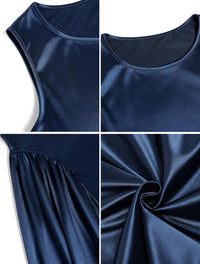 ZAFUL Womens Formal Wedding Guest Dress Elegant Satin A Line Cocktail Club Party Dress Trendy Sleeveless Graduation Prom Midi Dress(Navy Blue,S) - 7DAY'S