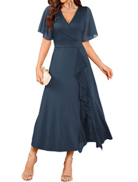 ZAFUL Womens Formal Wedding Guest Dresses V Neck Flared Sleeve Evening Party Cocktail Dress Split Ruffle Long Gown 2025 - 7DAY'S