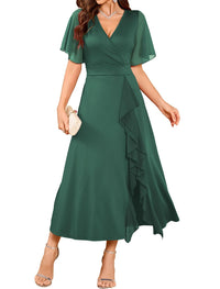 ZAFUL Womens Formal Wedding Guest Dresses V Neck Flared Sleeve Evening Party Cocktail Dress Split Ruffle Long Gown 2025 - 7DAY'S