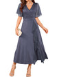 ZAFUL Womens Formal Wedding Guest Dresses V Neck Flared Sleeve Evening Party Cocktail Dress Split Ruffle Long Gown 2025 - 7DAY'S