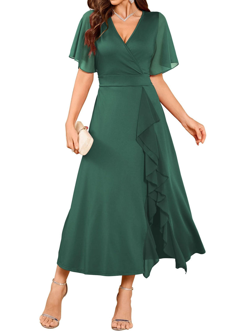 ZAFUL Womens Formal Wedding Guest Dresses V Neck Flared Sleeve Evening Party Cocktail Dress Split Ruffle Long Gown 2025 - 7DAY'S