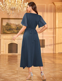 ZAFUL Womens Formal Wedding Guest Dresses V Neck Flared Sleeve Evening Party Cocktail Dress Split Ruffle Long Gown 2025 - 7DAY'S