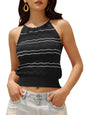 ZAFUL Womens Halter Crochet Tops Backless Sleeveless Hollow Out Summer Sweater Striped Camisole Tank Crop Top - 7DAY'S