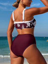 ZAFUL Womens High Waisted Bikini Sets 2 Piece Retro Floral Tummy Control Bathing Suit Push Up Color Block Swimsuits - 7DAY'S