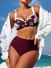 ZAFUL Womens High Waisted Bikini Sets 2 Piece Retro Floral Tummy Control Bathing Suit Push Up Color Block Swimsuits - 7DAY'S