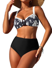 ZAFUL Womens High Waisted Bikini Sets 2 Piece Retro Floral Tummy Control Bathing Suit Push Up Color Block Swimsuits - 7DAY'S