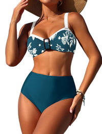 ZAFUL Womens High Waisted Bikini Sets 2 Piece Retro Floral Tummy Control Bathing Suit Push Up Color Block Swimsuits - 7DAY'S