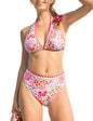 ZAFUL Womens High Waisted Bikini Sets Halter Floral Shell Stitch 2 Piece Swimsuits V Neck Tummy Control Bathing Suits - 7DAY'S