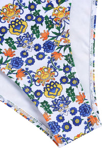 ZAFUL Womens High Waisted Bikini Sets Halter Floral Shell Stitch 2 Piece Swimsuits V Neck Tummy Control Bathing Suits - 7DAY'S