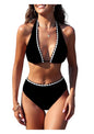 ZAFUL Womens High Waisted Bikini Sets Halter Floral Shell Stitch 2 Piece Swimsuits V Neck Tummy Control Bathing Suits - 7DAY'S