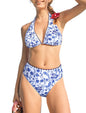 ZAFUL Womens High Waisted Bikini Sets Halter Floral Shell Stitch 2 Piece Swimsuits V Neck Tummy Control Bathing Suits - 7DAY'S